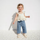 Baby Little Girl Pants Set Floral Ruffled Lace Tops Elastic Waist Denim Pants Summer Outfit 1-6T