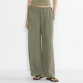 Linen Women's Chic Straight Pants Summer Flowing Casual Loose Wide-Leg Pants Woman Trousers