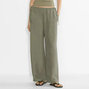 Linen Women's Chic Straight Pants Summer Flowing Casual Loose Wide-Leg Pants Woman Trousers