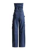 Patchwork Pockets Streetwear Jumpsuits For Women Strapless Sleeveless Cold Shoulder Jumpsuit Female