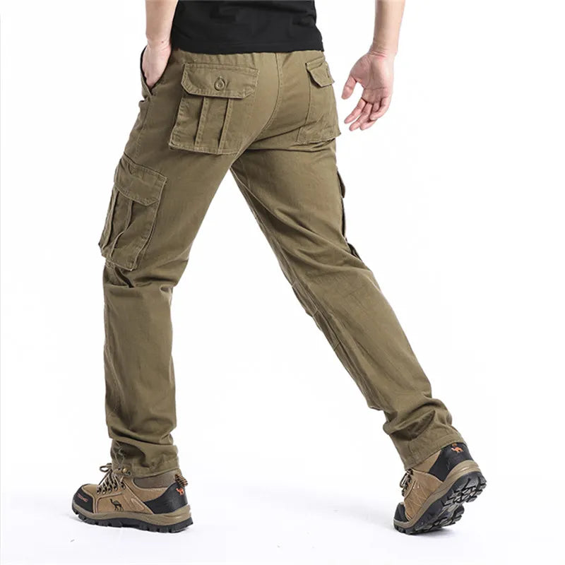 Men's Outdoor Sports Jogging Military Tactical Pants Elastic Waist Pure Cotton Casual Work Pants