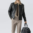 Winter Leather Jacket Designer Fur Collar Warm Fur Coat Clothing Man Black Motorcycle Jacket