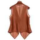 Brown sleeveless top with sheer panels on a white background, Obroi