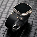 Handmade Black Leather Watchband For Apple iwatch 8/7 Ultra Men Vintage Bracelet