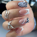 Leaves Nail Art Jade White Square Fake Nails Detachable Finished False Nails Press on Nails