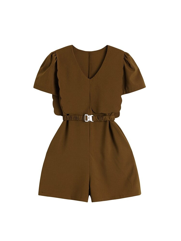 Women Vintage Brown Short Jumpsuits Loose Tunic Shorts Jumpsuit  Overalls High Waist Wide Leg Black Pants Summer