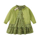 Baby Girls Clothes Set Kids Green Knitted Cardigan Vintage Floral Dress Children Autumn Knit Sweater Coat Princess Dresses