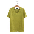 Summer Basic T-Shirt Women Spring Fold V-Neck Tees Short Sleeve Bottoming Tops Oversized Curve Clothes