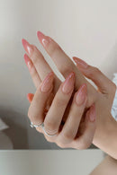 24pcs medium length almond shaped French rose red gradient wearable removable nails