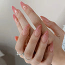 24pcs medium length almond shaped French rose red gradient wearable removable nails