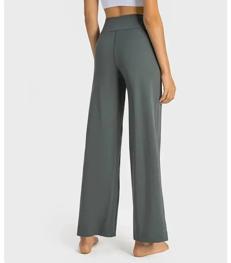 Women Loose High Waist Drawstring Wide Leg Pants Outdoor Casual Flare Pants