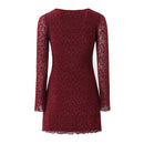 Women Flocking Floral Dress Elegant Square Neck Package Hip Mini Dresses Female