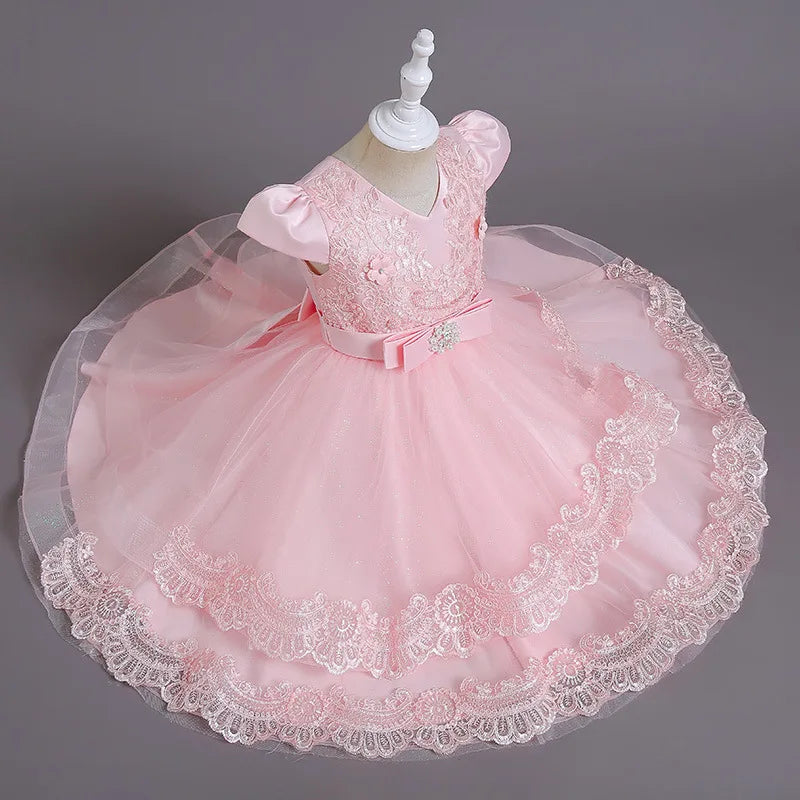 Flower Girls Lace Bridesmaid Dress Kids Princess Wedding Prom Pageant Birthday Party Tulle Dresses