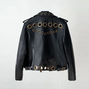 Genuine Leather Women Rivet Motorcycle Short Jacket Female Zipper Coats
