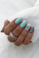 24Pcs Mid-length Square Head Press on Nails Heart Nails Rhinestone Detachable Manicure Tips