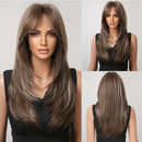 Long Blonde Layered Wigs With Curtain Bangs Light Blonde Straight Wig Natural Women Wavy Hair Daily Party