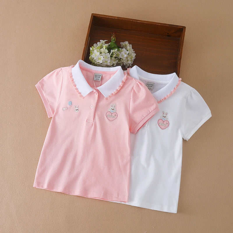 Girls Polo Summer Children Short Sleeve T-shirts Collar Clothing Baby Cotton Tops