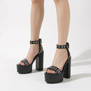 Sandals for Women Open Toe Dress Pumps Stylish Cutout Design Back Rivet Platform Heels