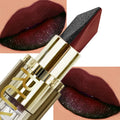 Glitter Two-Tone Matte Lipstick, Waterproof Pearlescent Lip Tint in Red, Black & Brown
