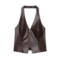Spice Girls Backless Halter Faux Leather Tops