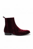 Red Velvet Chelsea Boots Designer Side Zipper Men's Boots Handmade Men Boots