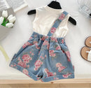New Baby Girls Summer Slope Suspend Set T-shirt Jean Shorts Princess Cute Suits