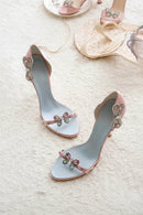 Open Toe Slender Upper Flower Sandals Shallow Slip On Cover Heel Women Pumps