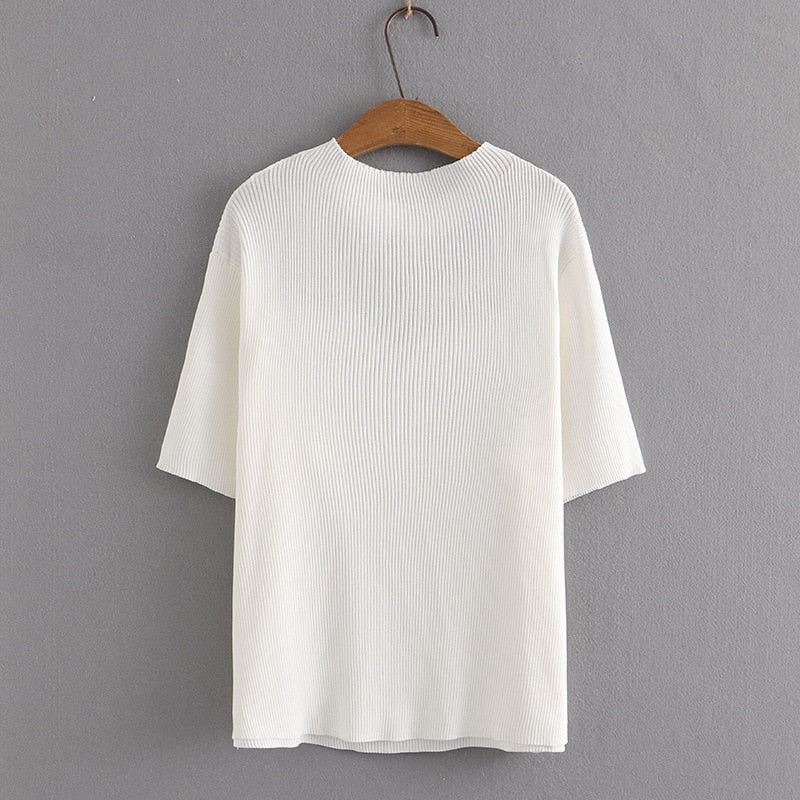 Women T-Shirt Summer Short Sleeve Mesh Splicing Knitting Tops Loose Tees Oversized Curve Clothes
