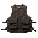 Brown tactical vest with multiple pockets on a white background, Obroi