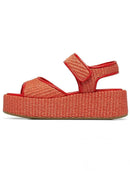 Summer Platform Sandals Ladies Outdoor Crystal Square Buckles Sand Color Raffia Wedge Sandal for Women