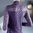 Purple sheer blouse with long sleeves on a neutral background, Obroi