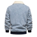 Autumn Winter Fur Collar Jacket for Men Warm Thicken Fleece Men Jeans Jacket and Coat Casual Denim Jacket Men