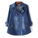 Denim Cape Coat Female Jacket Double Breasted Jackets Women Denim Basic Coats