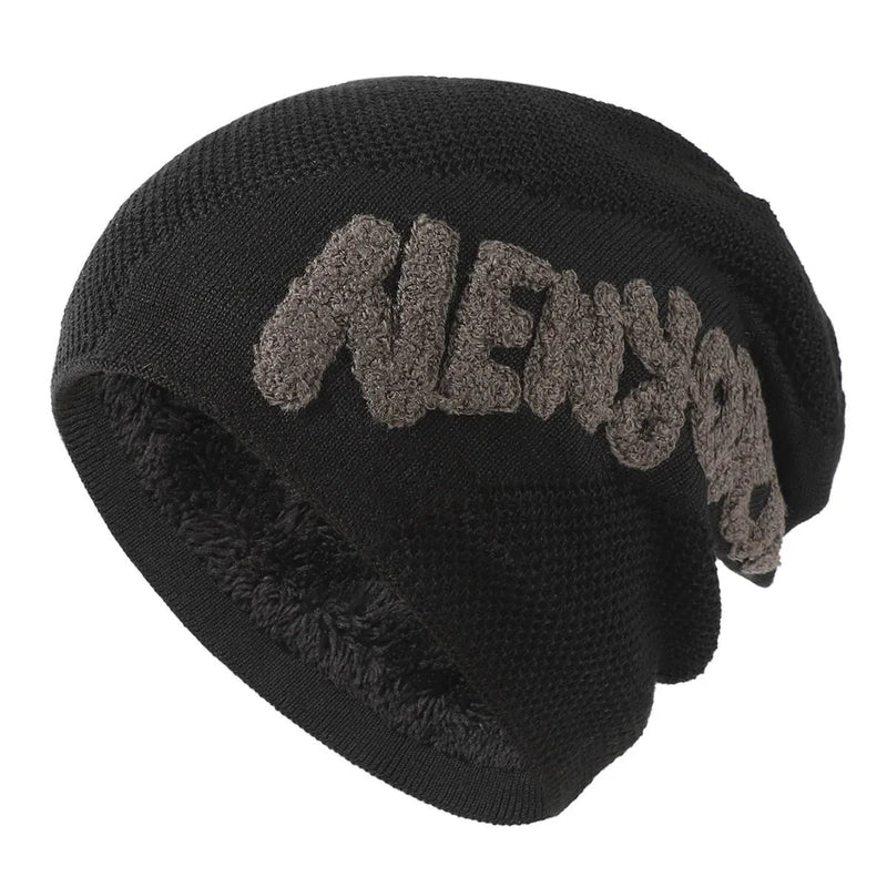 Warm Winter Hat Knitted Hat Add Fur Lined Thick Ski Beanie Cap