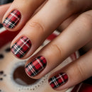 Short Medium nails for women girls white Grid stripe design Glossy Matte Square tips press on nails