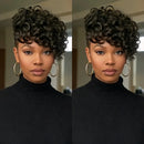 Side-by-side comparison of a woman with styled hair wearing hoop earrings, Obroi