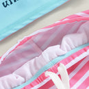 Kids Girls Swimsuit Short Sleeve Cartoon Horse T-shirt with Striped Shorts and Swimming Hat Children Bathing Suit