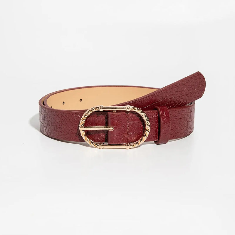 Luxury Retro Gold-Tone Metal Buckle Burgundy Crocodile Embossed Leather Belt