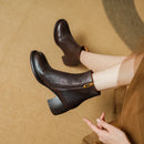 Leather Women Ankle Boots Spring Autumn Heeled Boots Retro Ladies Round Toe Black Zipper Boots