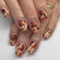 24pcs Wearable Nail Tips Orange Short Square Press on Nails with Golden Stripe Design Nails Sets