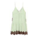 Light green dress with lace trim on a white background, Obroi
