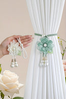 2Pcs Elegant Pearl Flower Curtains Lacing Adjustable Tie Back Garden Bohemia Curtain Accessories