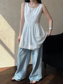 Chic Spliced Black Stringy Selvedge Seam Vest Top Women's Summer Lace Hem Sleeveless Tops