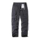 Dark gray cargo pants on a white background, Obroi