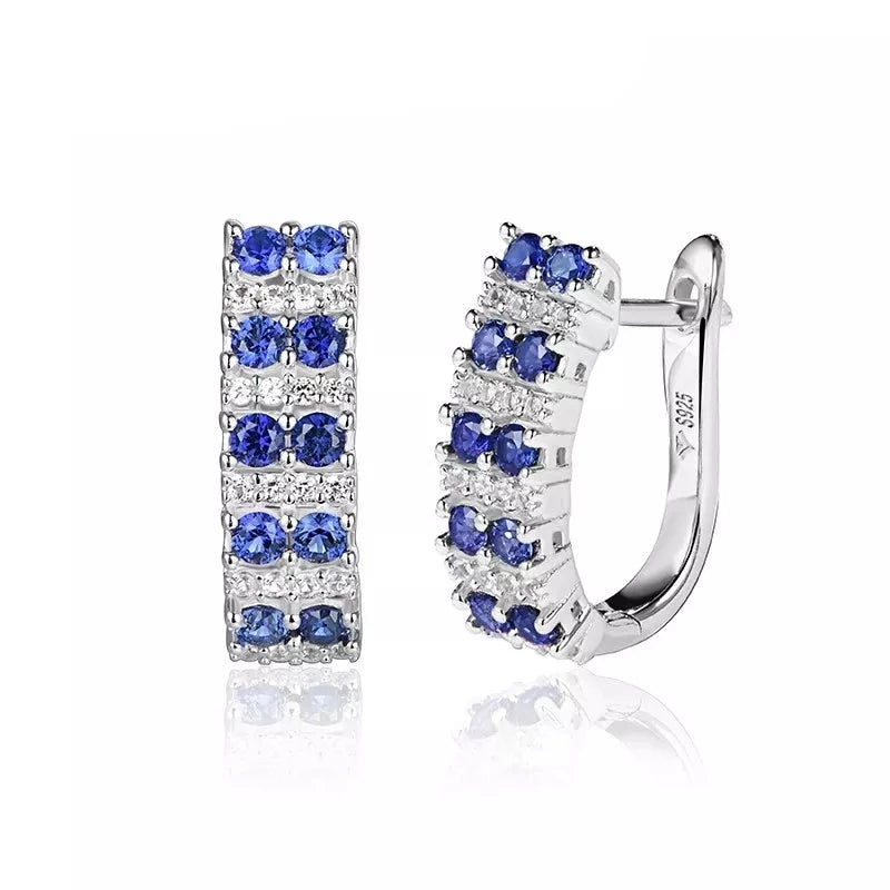 Blue Sapphire Clip Earrings For Women Girl Real Sterling Silver Created Sapphire Earrings for Wedding