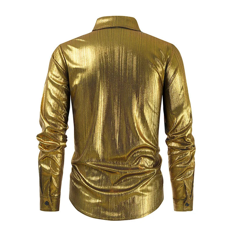 Men Blue Shiny Shirt For Party Sequin Dress Shirt Male