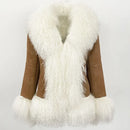 Autumn Winter Women Coat Real Natural Fur Turn-down Collar Jacket Thick Warm Casual Overwear