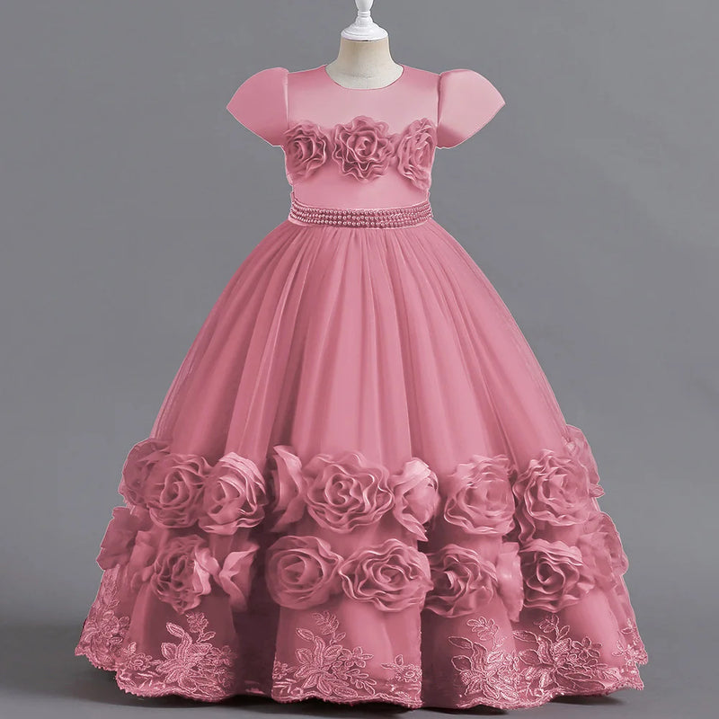 Puffy Flower Girls Dress Children Christmas Costume Kids Pageant Party Bridesmaid Dresses For Girl