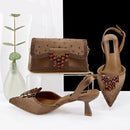 Green Rhinestone Comfortable high heel shoe And Bag Pointed-Toe Shoes For Women