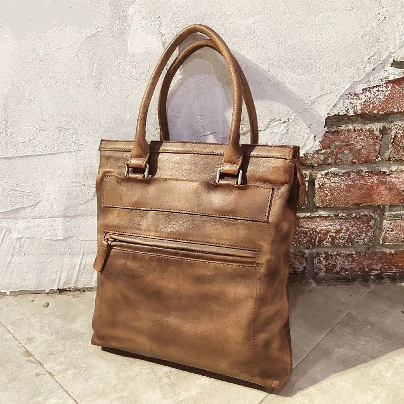 Retro casual soft first layer men handbags outdoor work genuine leather multifunctional shoulder messenger bag
